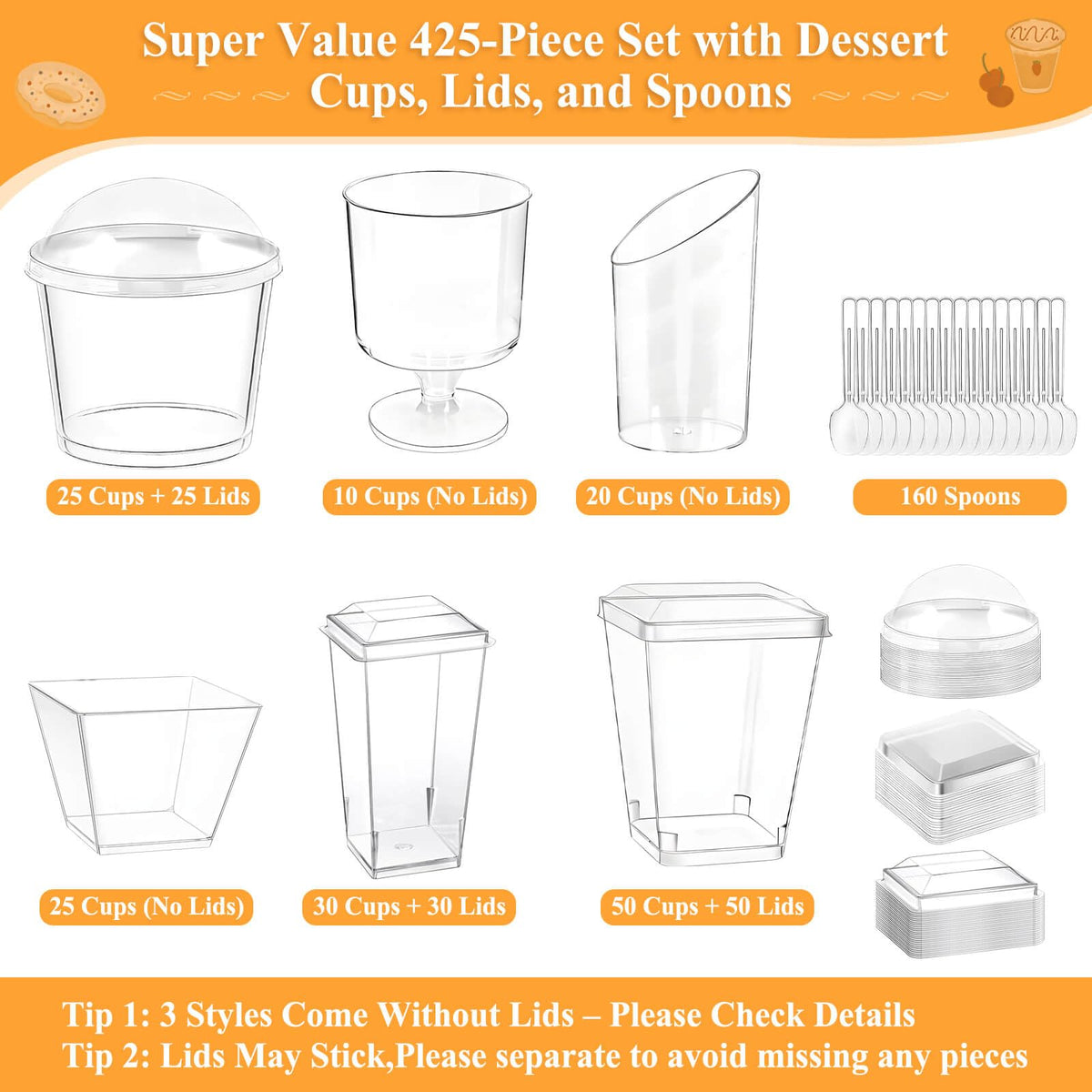 Tetutor dessert cups with lids 3oz-5oz for secure servings.