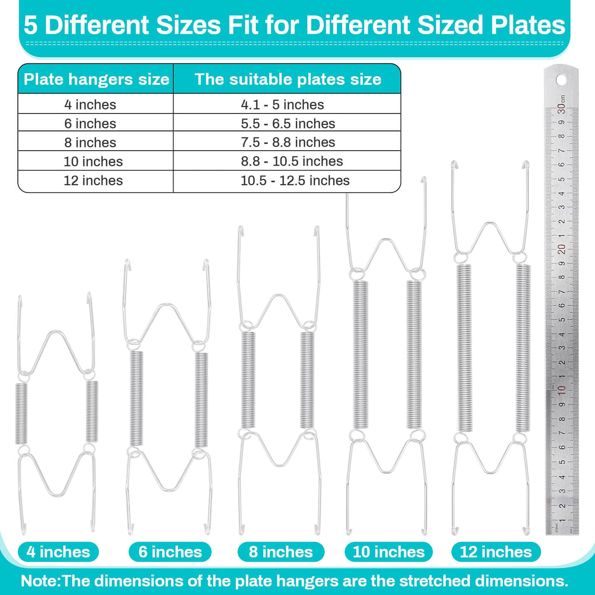 Tetutor stainless steel plate hangers with adjustable springs securely hold plates.