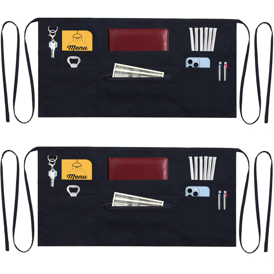TEXVIDA 7-pocket server apron with zipper pocket for organized service.