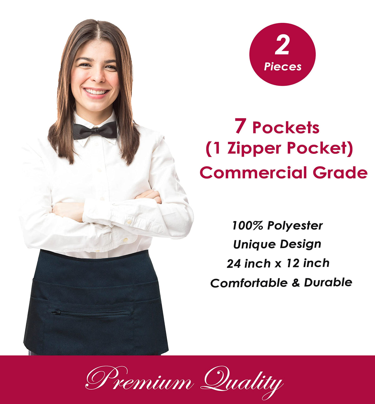 TEXVIDA black half-apron ideal for kitchens, cafes, and service counters.