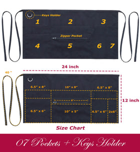 TEXVIDA black server apron highlights seven pockets for quick tool access.