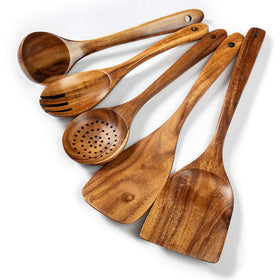 TEZZ acacia spatula for gentle stirring on nonstick pans.