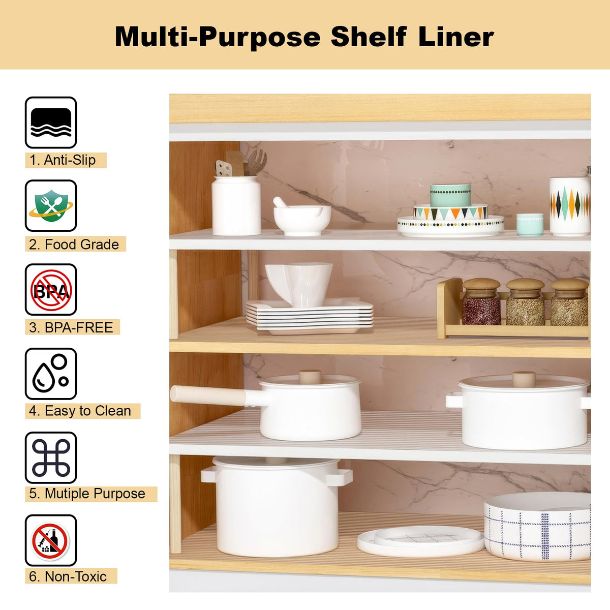 TEZZ shelf liner anti-slip texture close-up demonstrates grip on items