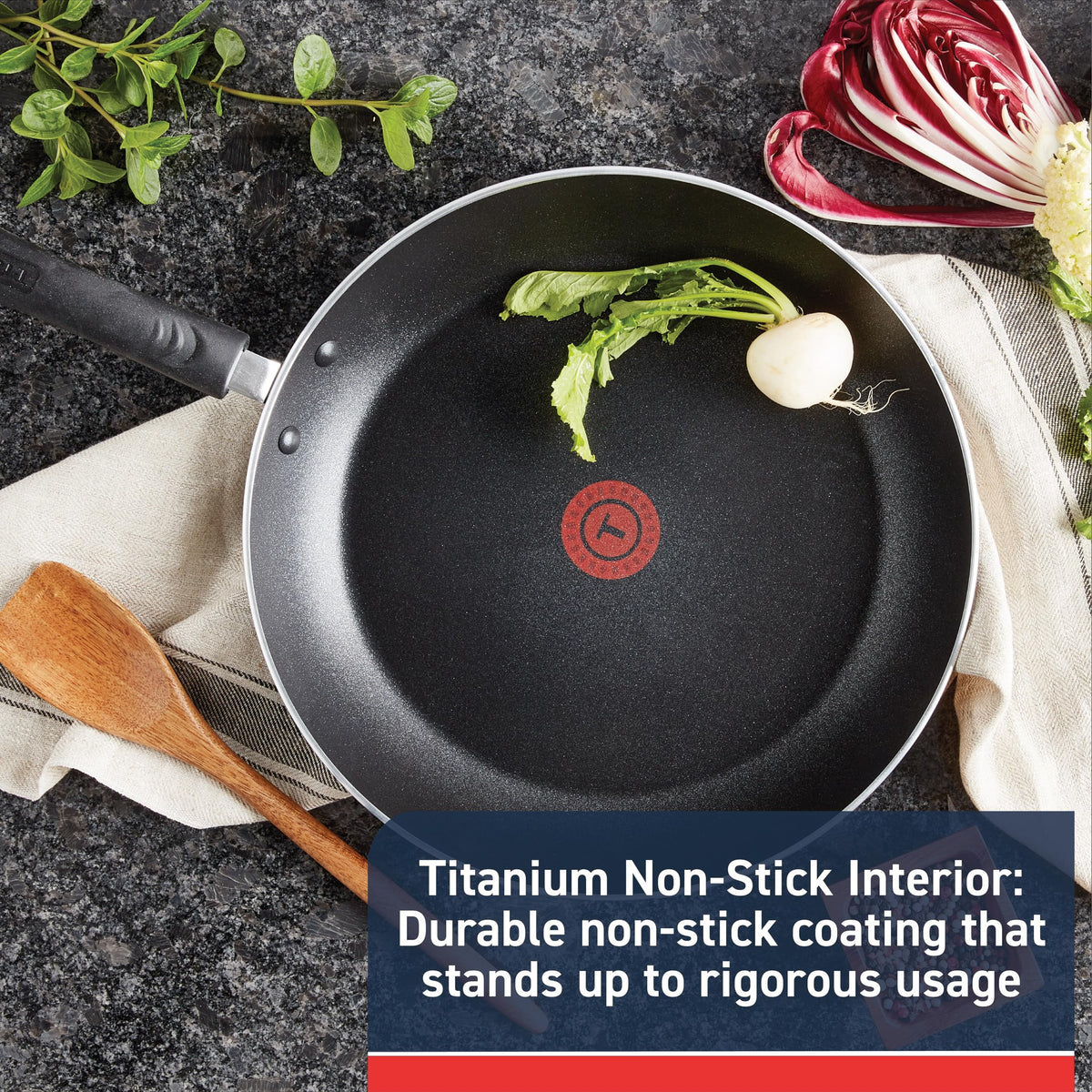 Thermo-Spot indicator on T-Fal Experience signals proper preheat for reliable searing