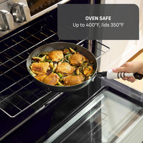T-Fal glass lids trap heat while keeping food visible during cooking.
