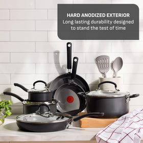 T-Fal hard anodized exterior emphasizes lasting durability for daily use.