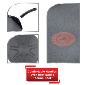 Hard anodized surface resists scratches and corrosion over time.