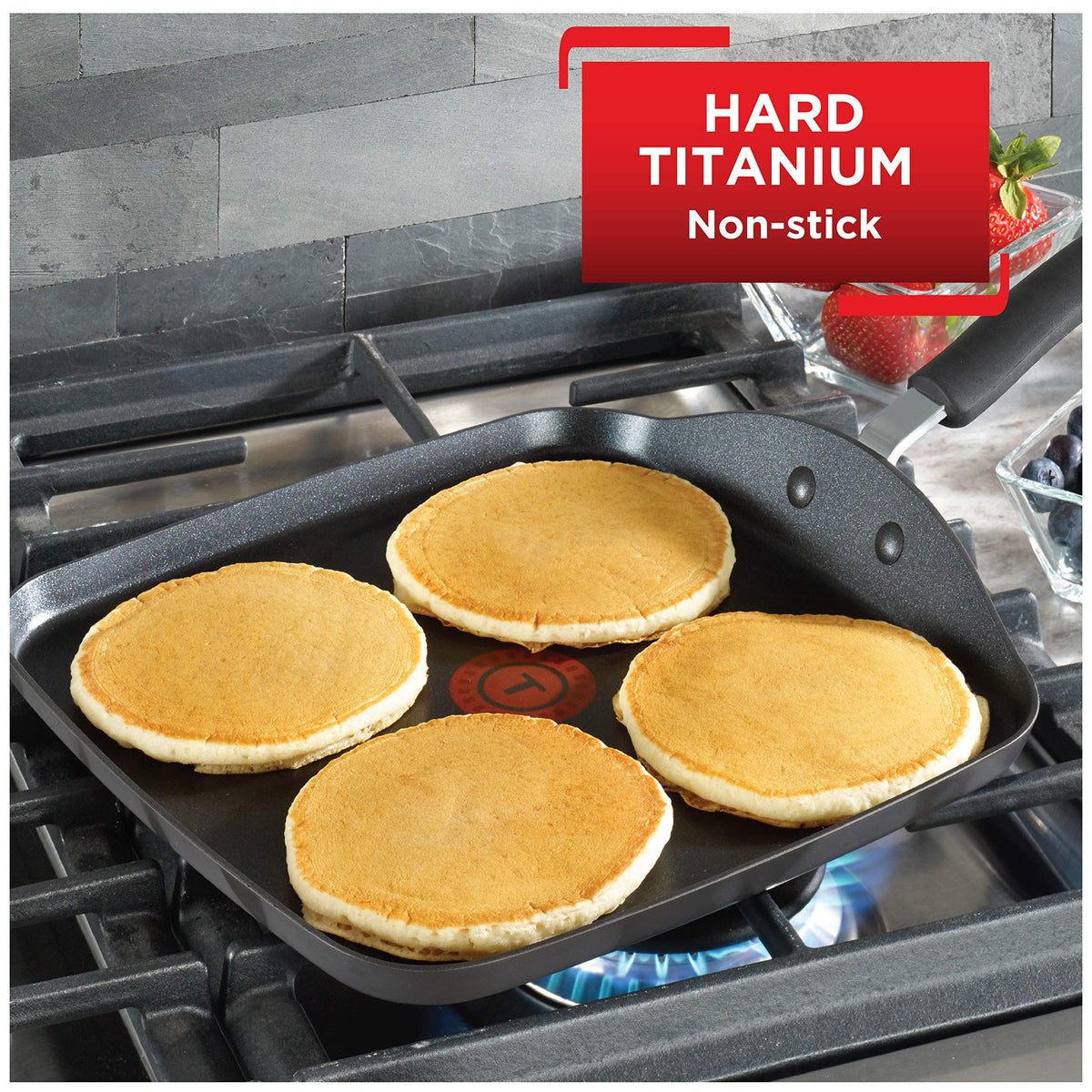 TFal griddle with Thermo-Spot indicator helps preheat precisely.