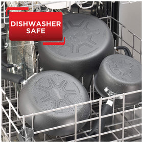Titanium reinforced nonstick interior eases cooking and cleanup.