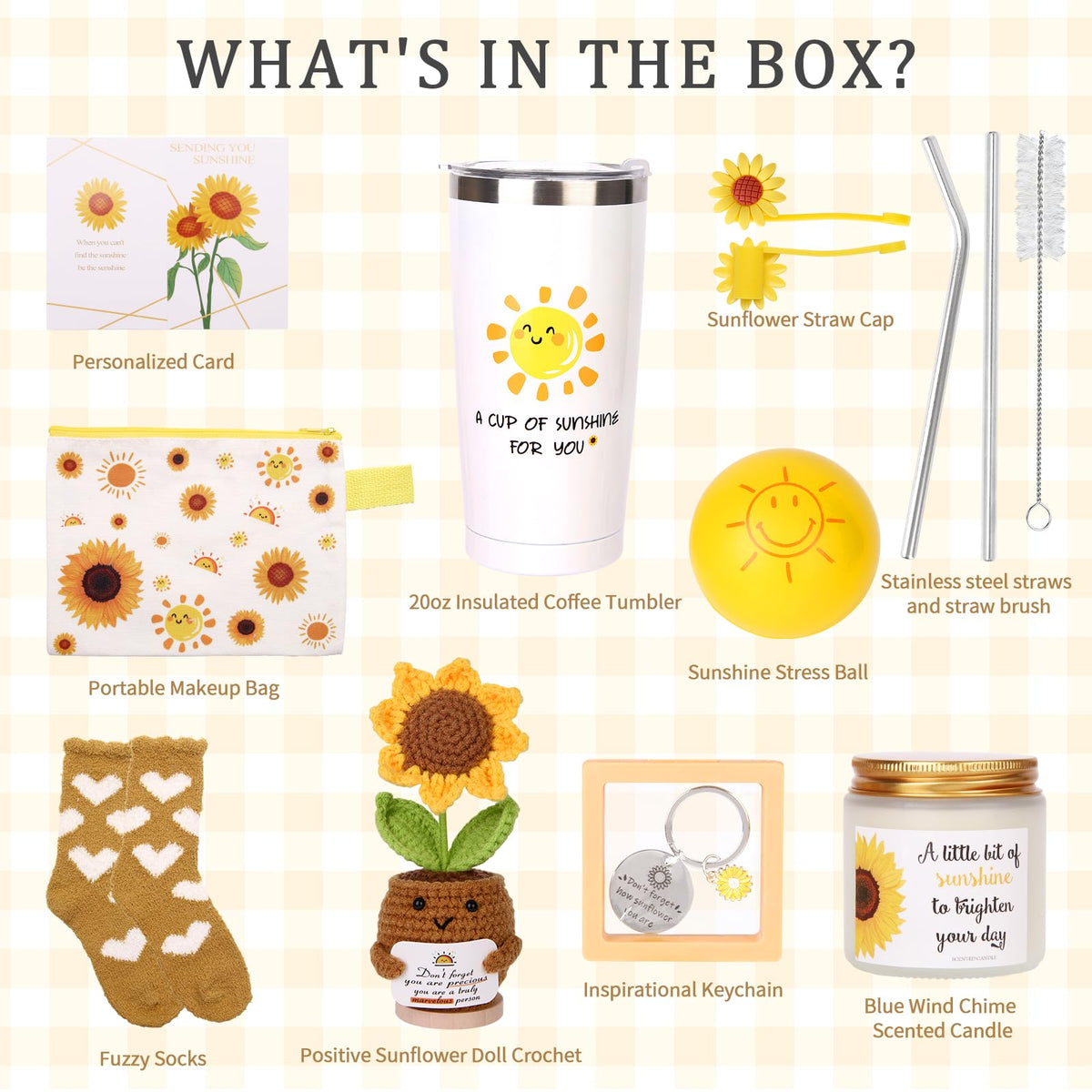 TFHESIRUUTFH sunflower crochet doll with card offers heartfelt encouragement.