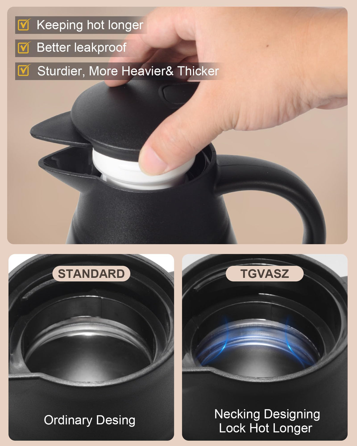 Tgvasz 70oz carafe lid close-up with leak-proof seal