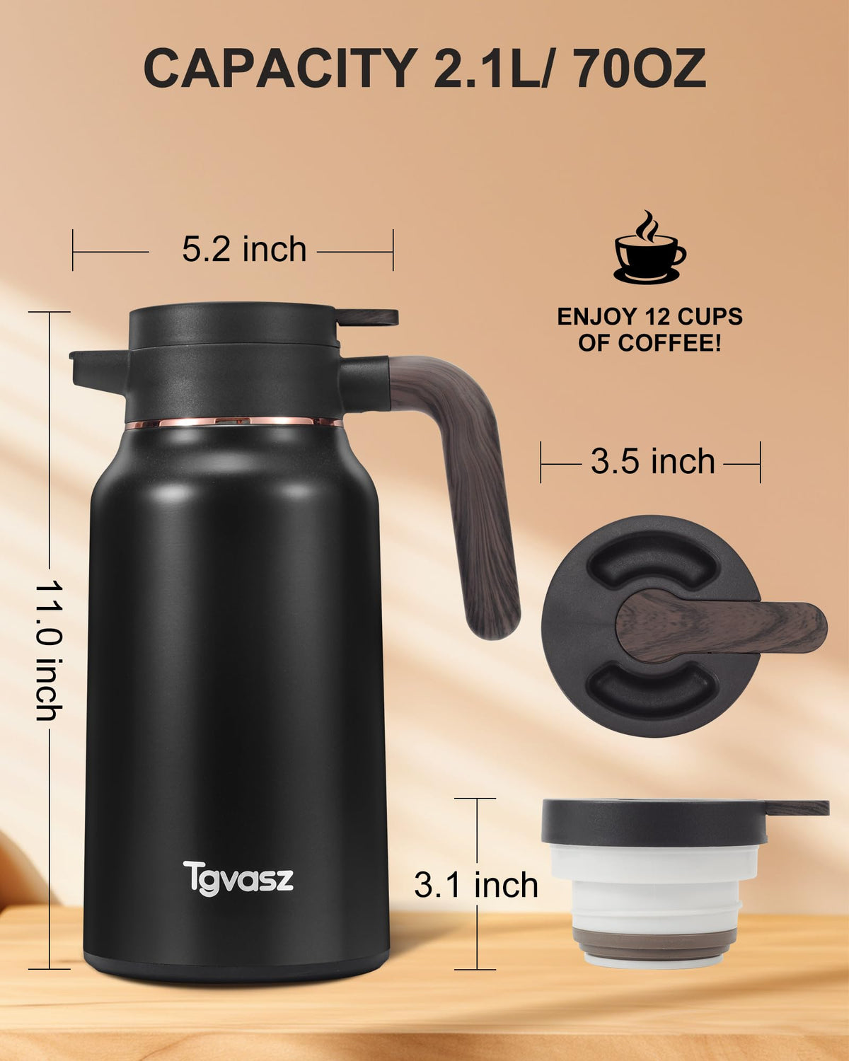 Tgvasz leak-proof lid with silicone ring supports reliable use at home or office.