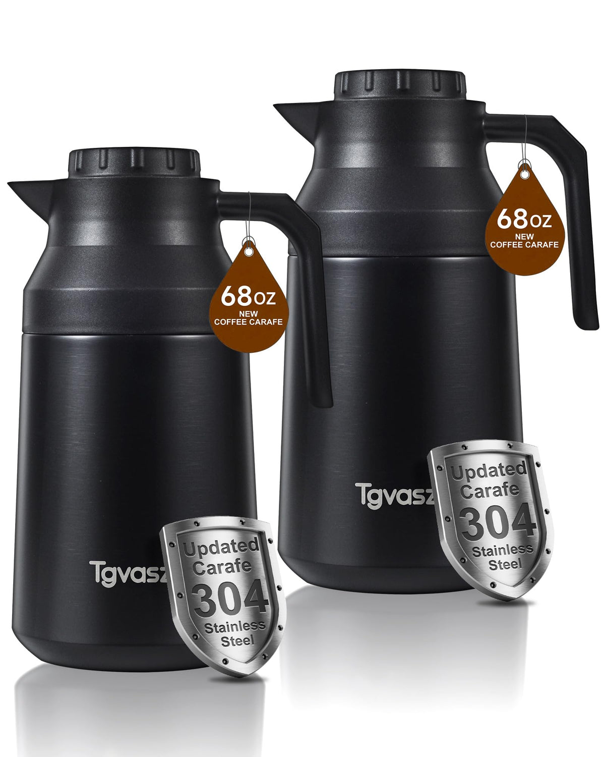 Tgvasz thermal coffee carafe in black pouring hot coffee with 68oz capacity
