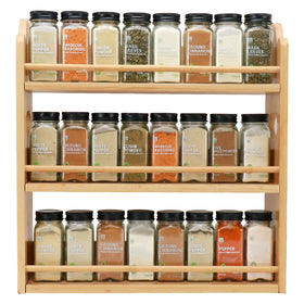 Thalomely 3-tier bamboo spice rack front view showing compact, space-saving design for counters.