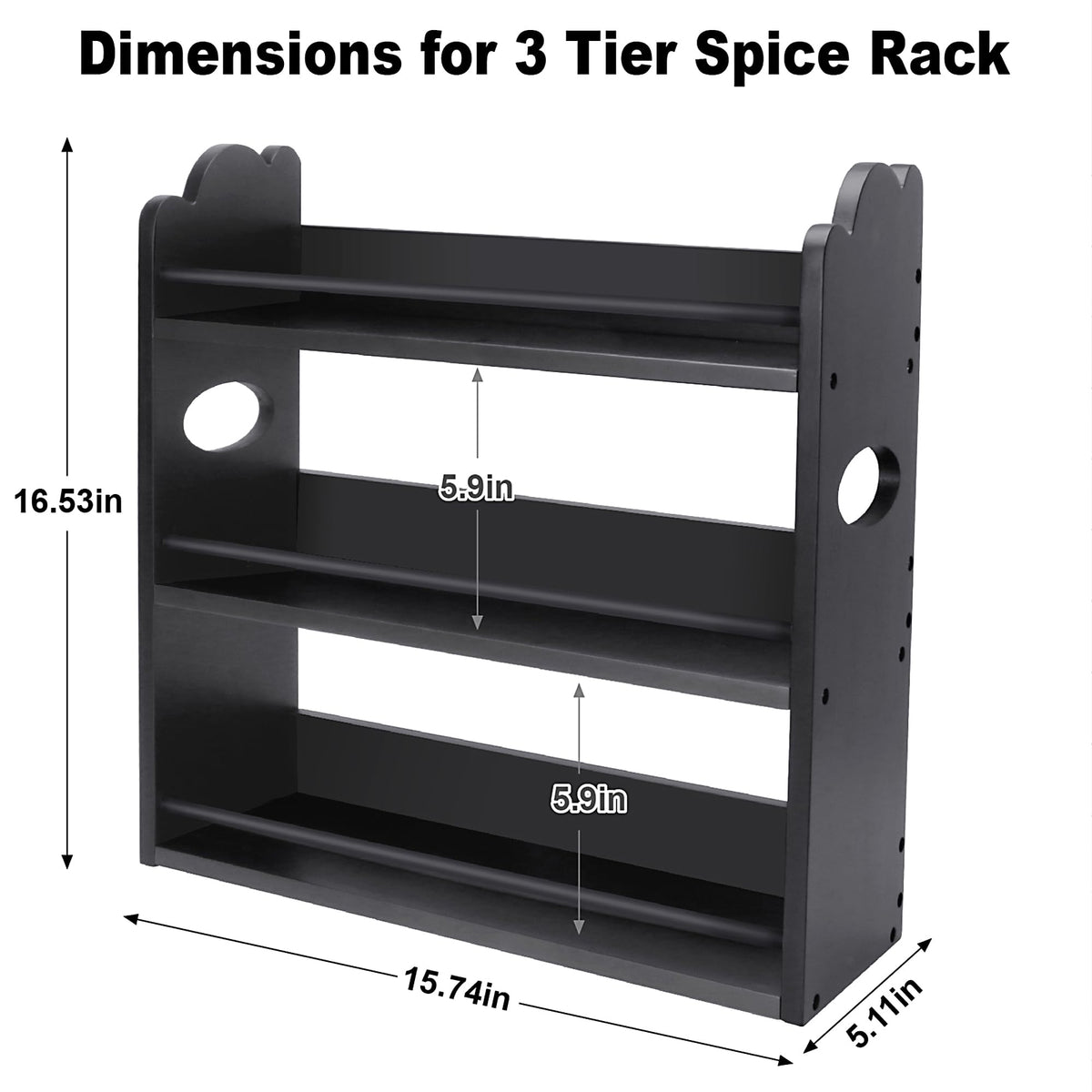 Thalomely 3-tier bamboo spice rack side view highlighting sturdy design.