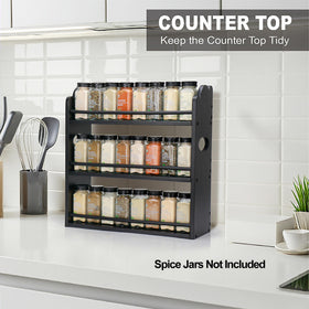 Thalomely bamboo spice rack wall mount demonstrates flexible placement.