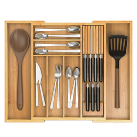Thalomely bamboo drawer organizer extendable in view keeps utensils orderly.