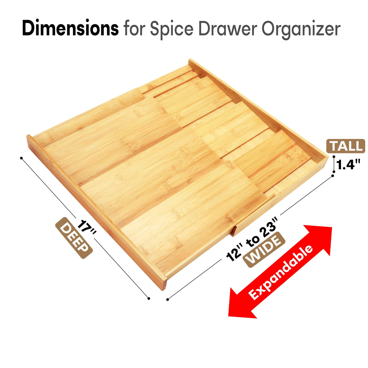 Thalomely 4-tier bamboo spice drawer keeps jars neatly organized for quick access.