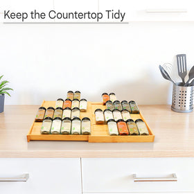 Thalomely bamboo pantry organizer uses FSC-certified bamboo for durability.