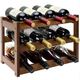 Thalomely bamboo wine rack 3-tier holds 12 bottles on a sturdy, compact countertop.