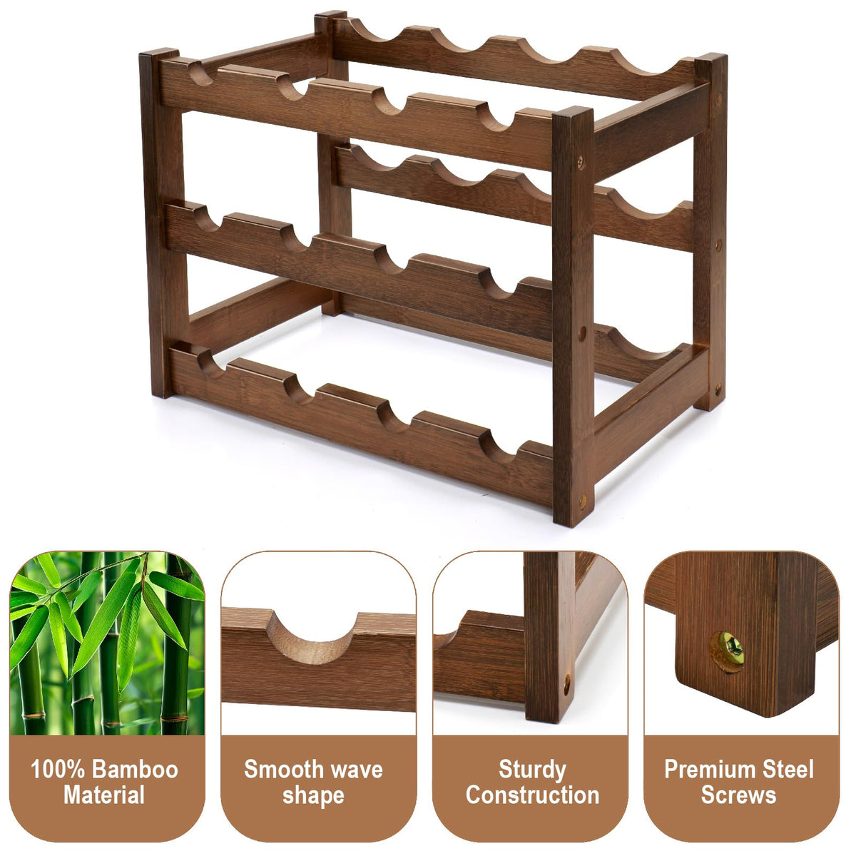 Thalomely bamboo wine rack durable moistureproof surface protects bottles and your rack.