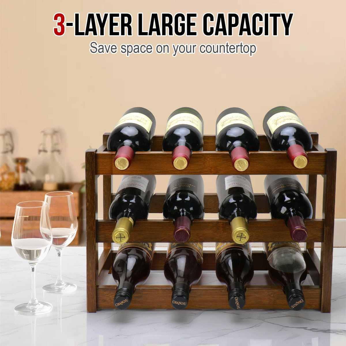 Thalomely bamboo wine rack easy assembly with included tools for quick setup.