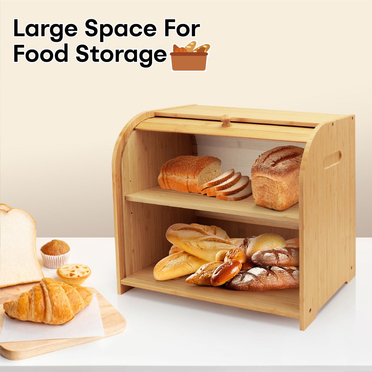 Thalomely bread box adjustable divider offers flexible storage for various foods.