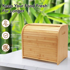 Thalomely bread box on the counter fits large loaves and pastries.