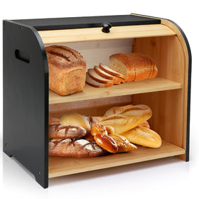 Thalomely breadbox with roll-top lid for easy access and clutter-free counters.