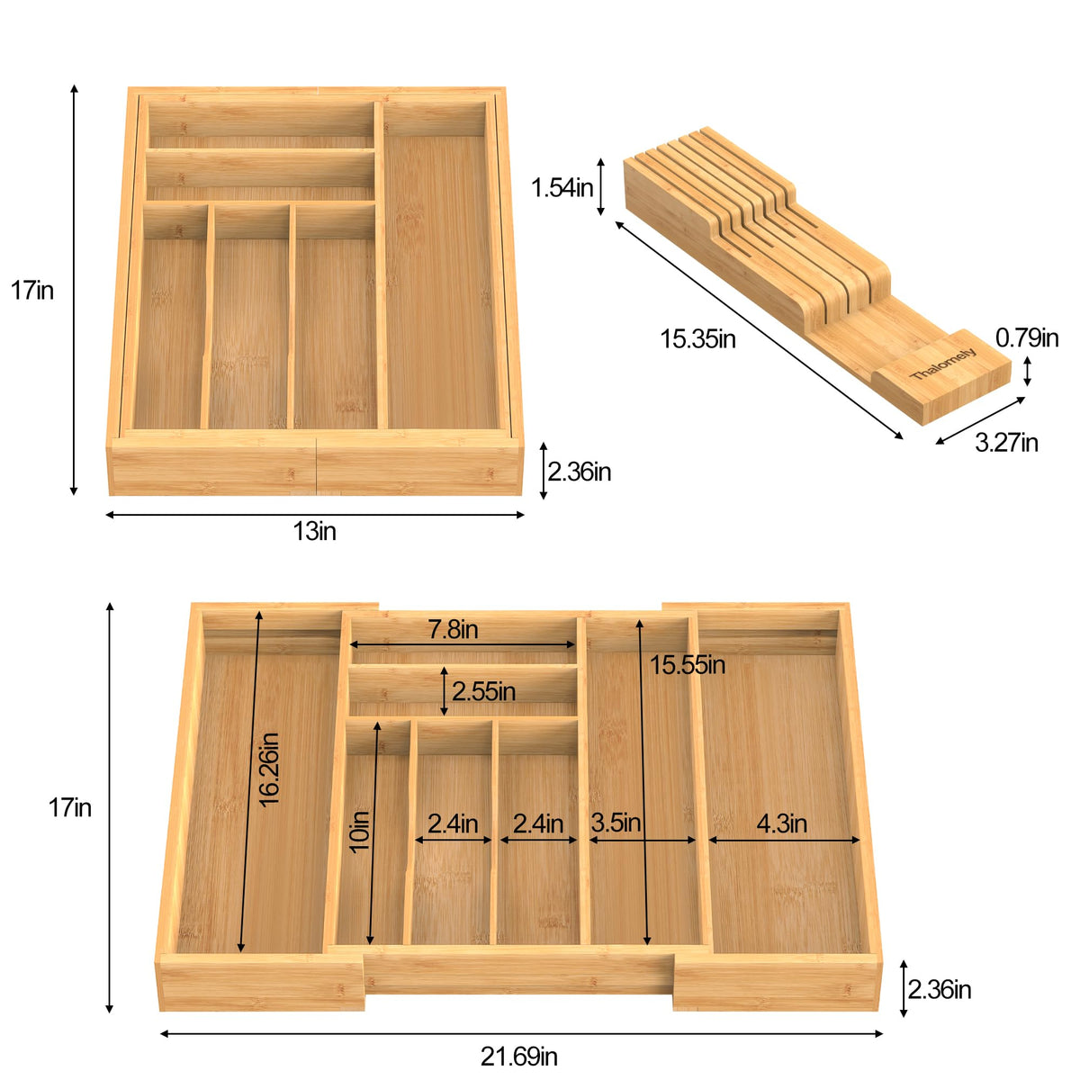 Thalomely expandable width up to 21.69 inches fits larger drawers.