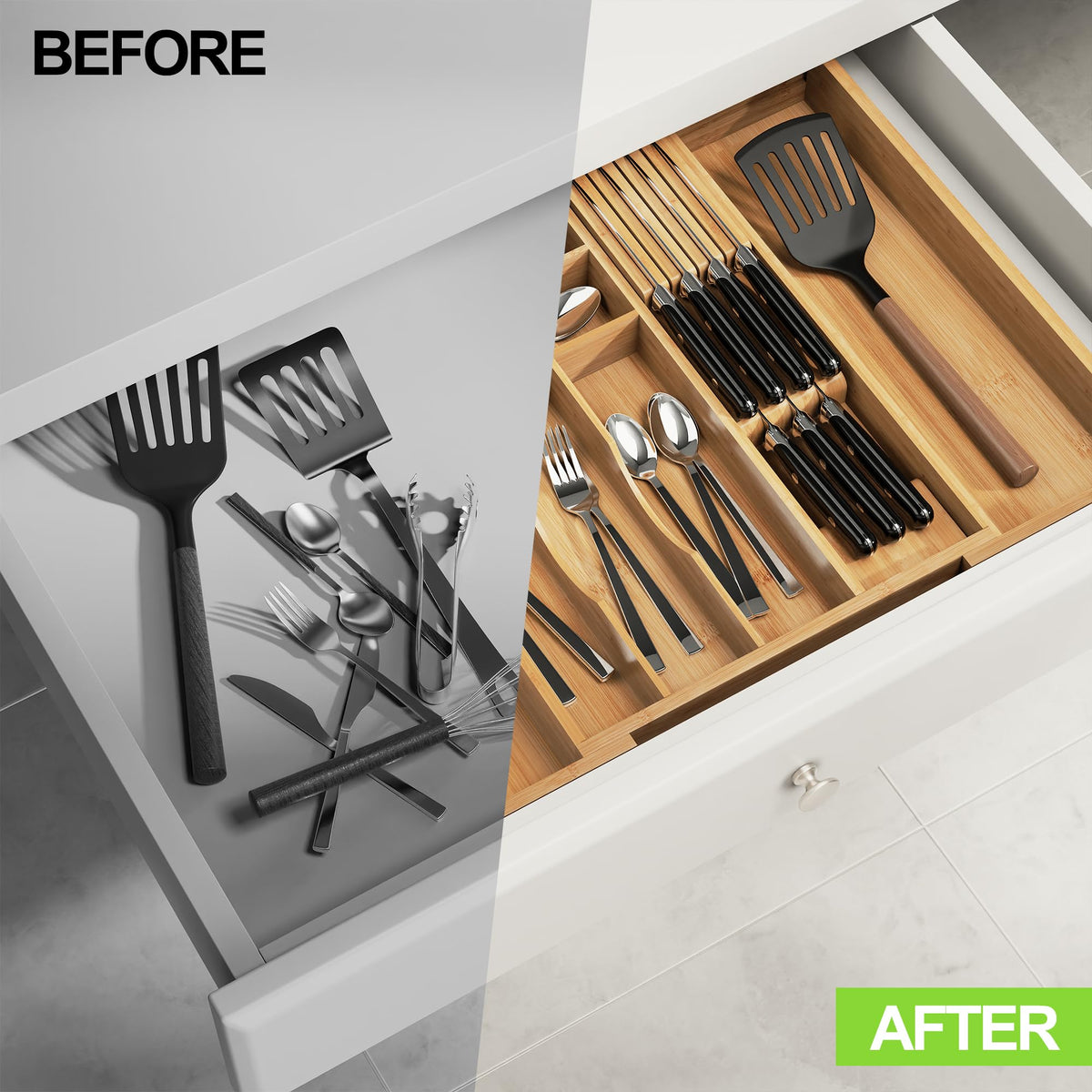 Thalomely knife block includes anti-slip pads for stable placement.