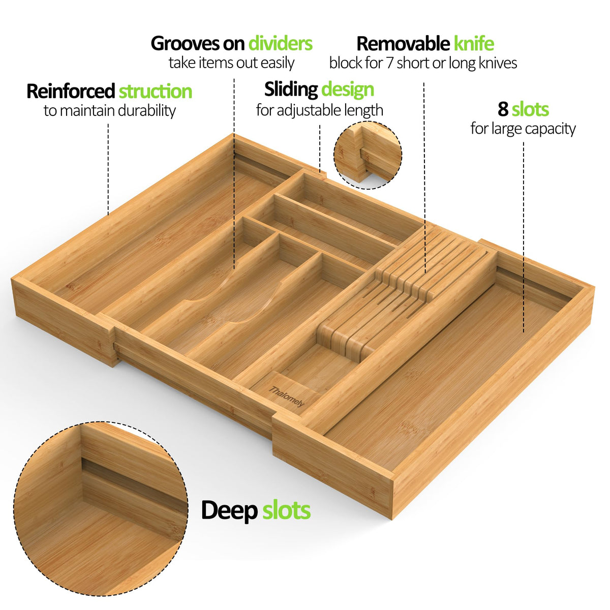 Thalomely multipurpose organizer stores cutlery, jewelry, or tools.