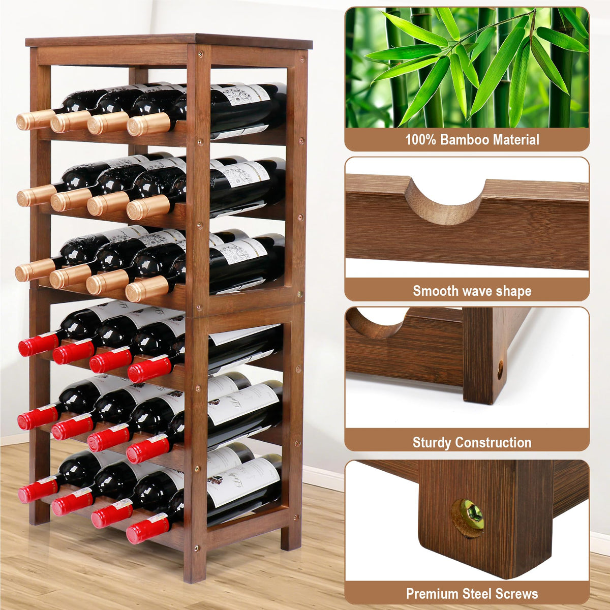 Thalomely wine rack stance shows 32.28 inch height for accessible storage.