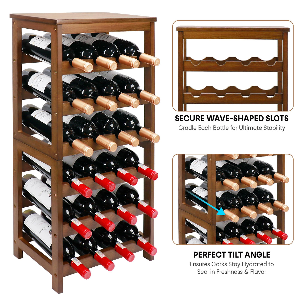 Thalomely wine rack on tabletops saves space in kitchens and dining rooms.