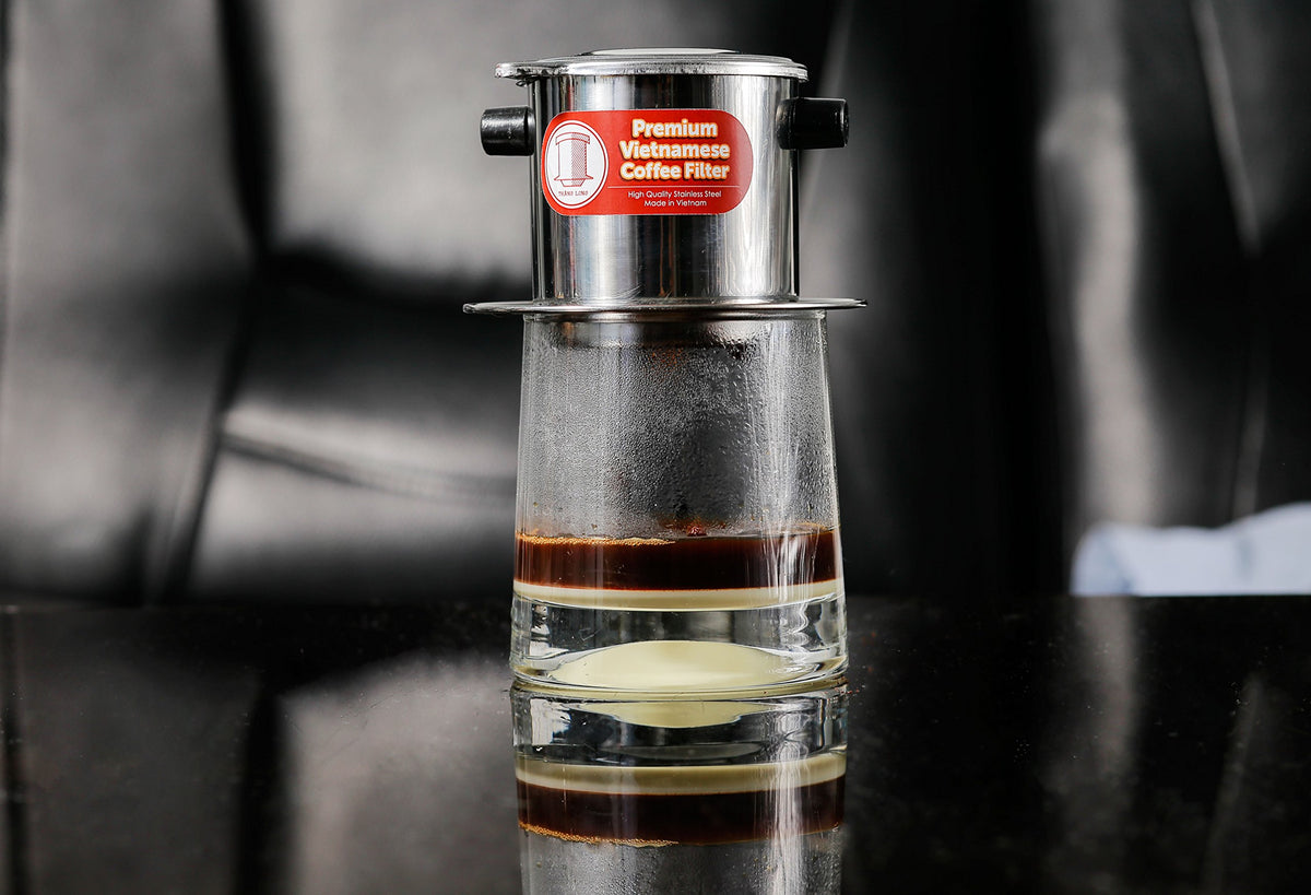 Thang Long 8oz filter press close-up showing premium stainless steel build