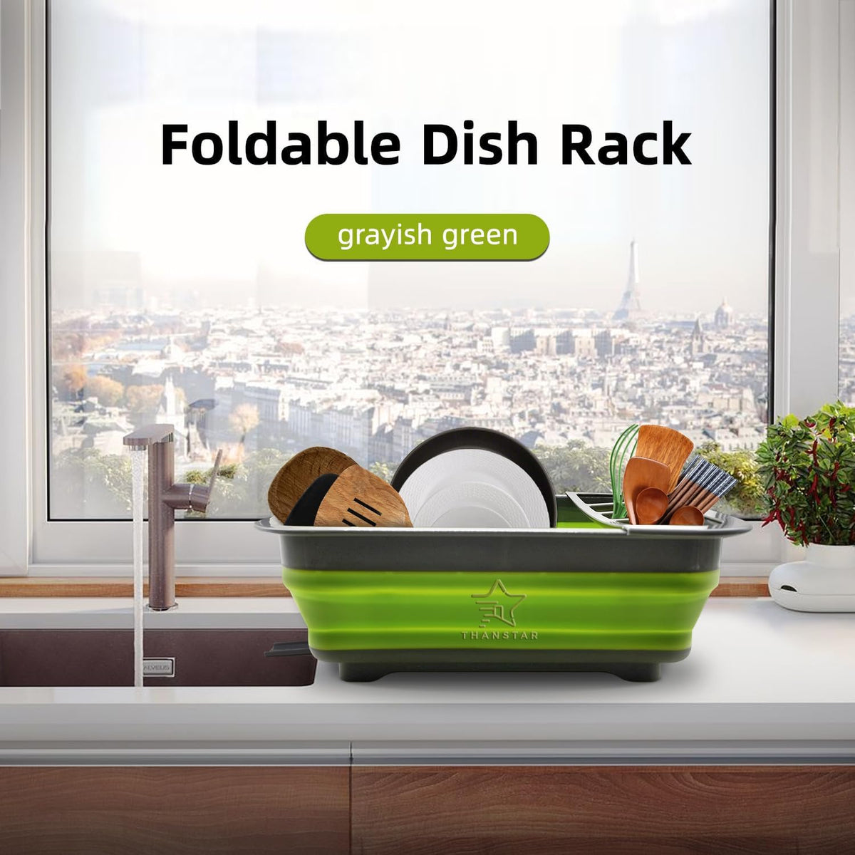 ThanSTAR built-in utensil drying rack keeps cutlery organized while air drying dishes.