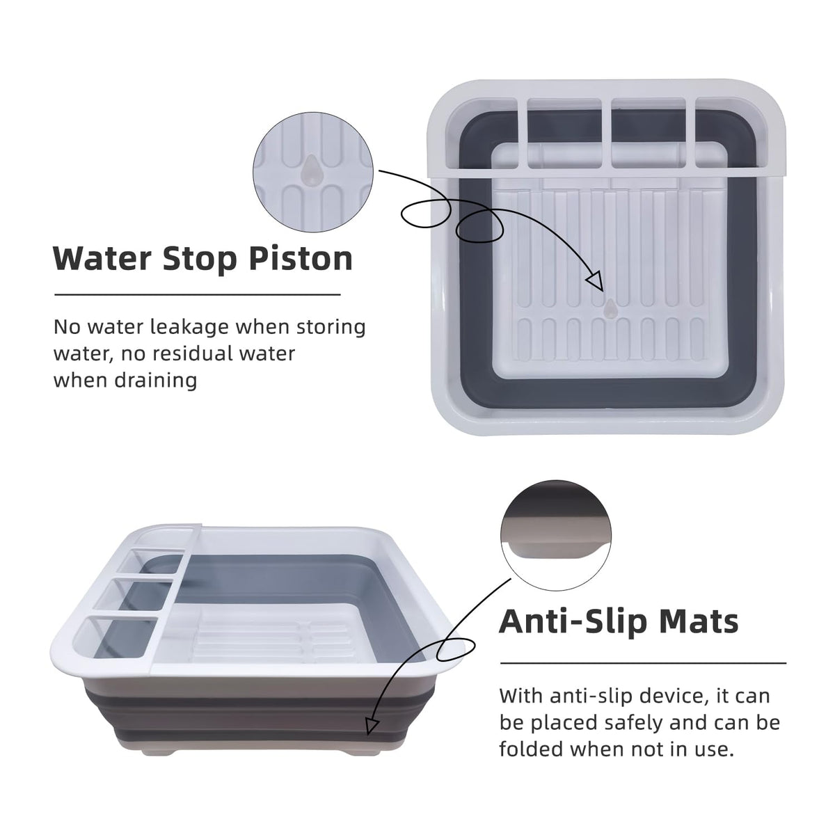Thanstar collapsible dish drying rack drain-strip directs water into the sink.