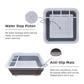Thanstar collapsible dish drying rack drain-strip directs water into the sink.