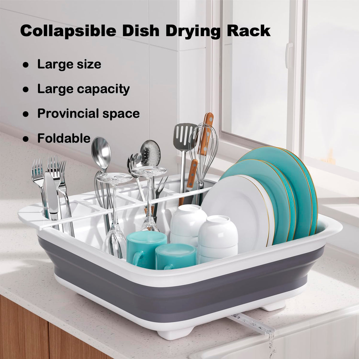 Thanstar collapsible dish drying rack easy-clean and rust-resistant.