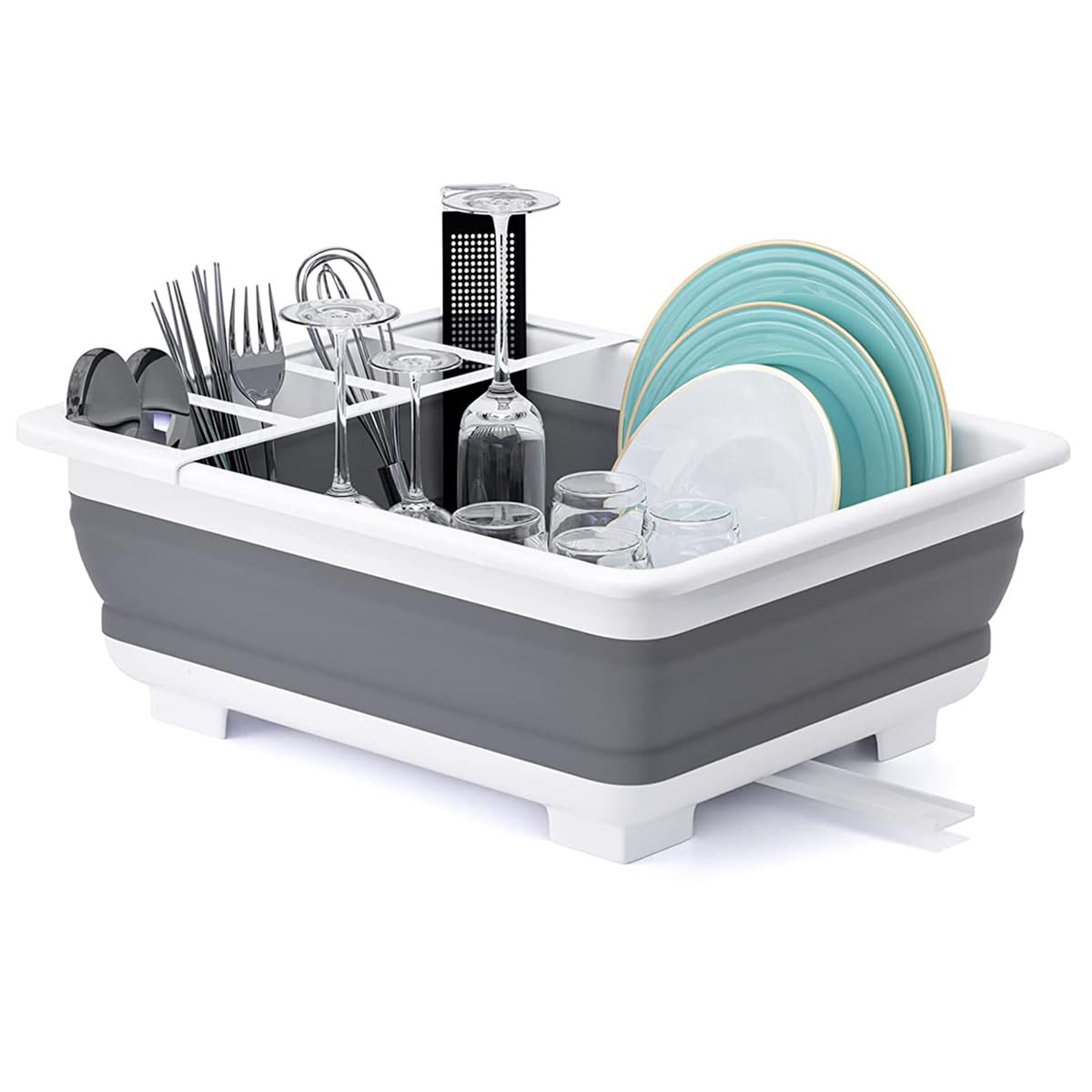 Thanstar collapsible dish drying rack open on the counter for easy drying.