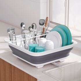 Thanstar collapsible dish drying rack open, space-saving design ideal for RV countertops.
