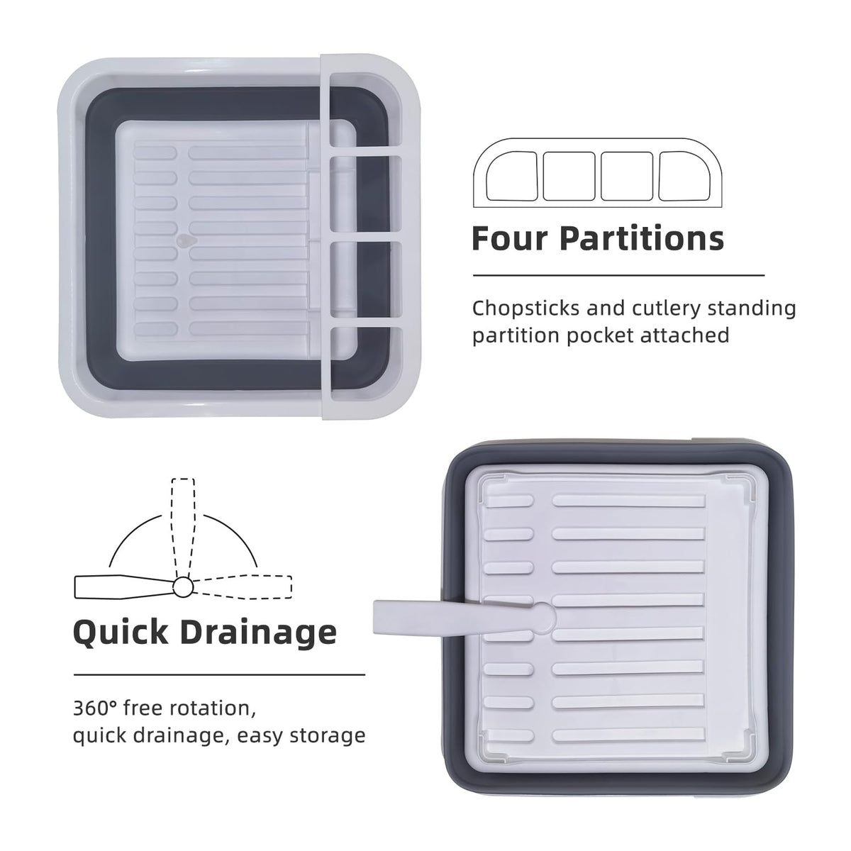 Thanstar collapsible dish drying rack utensil-compartment keeps utensils organized during camping.