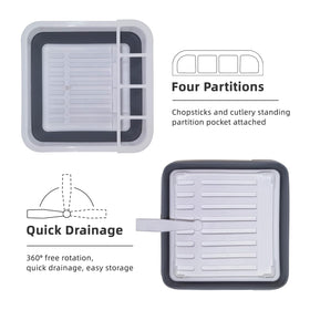 Thanstar collapsible dish drying rack utensil-compartment keeps utensils organized during camping.