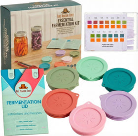 The Amish Chef basic fermentation kit lids fit wide-mouth jars securely for mess-free batches