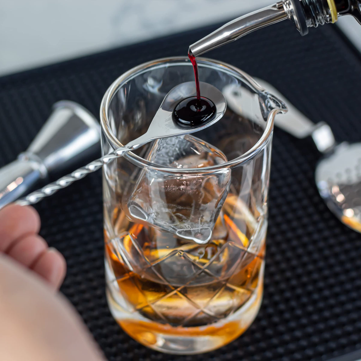 The Art of Craft bar spoon has a weighted teardrop end for balanced stirring.