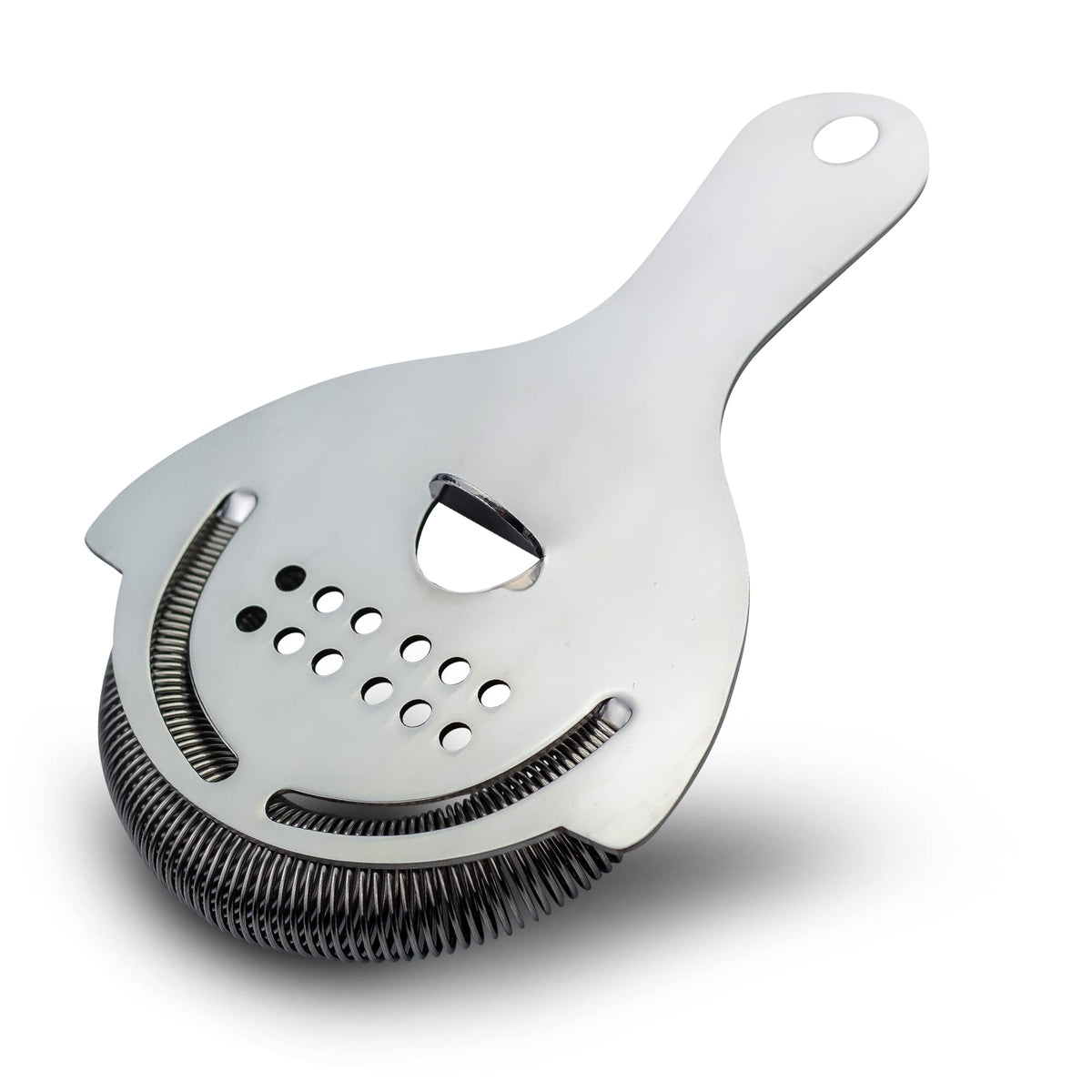 The Art of Craft Hawthorne Strainer close-up in stainless steel, showcasing durable construction.