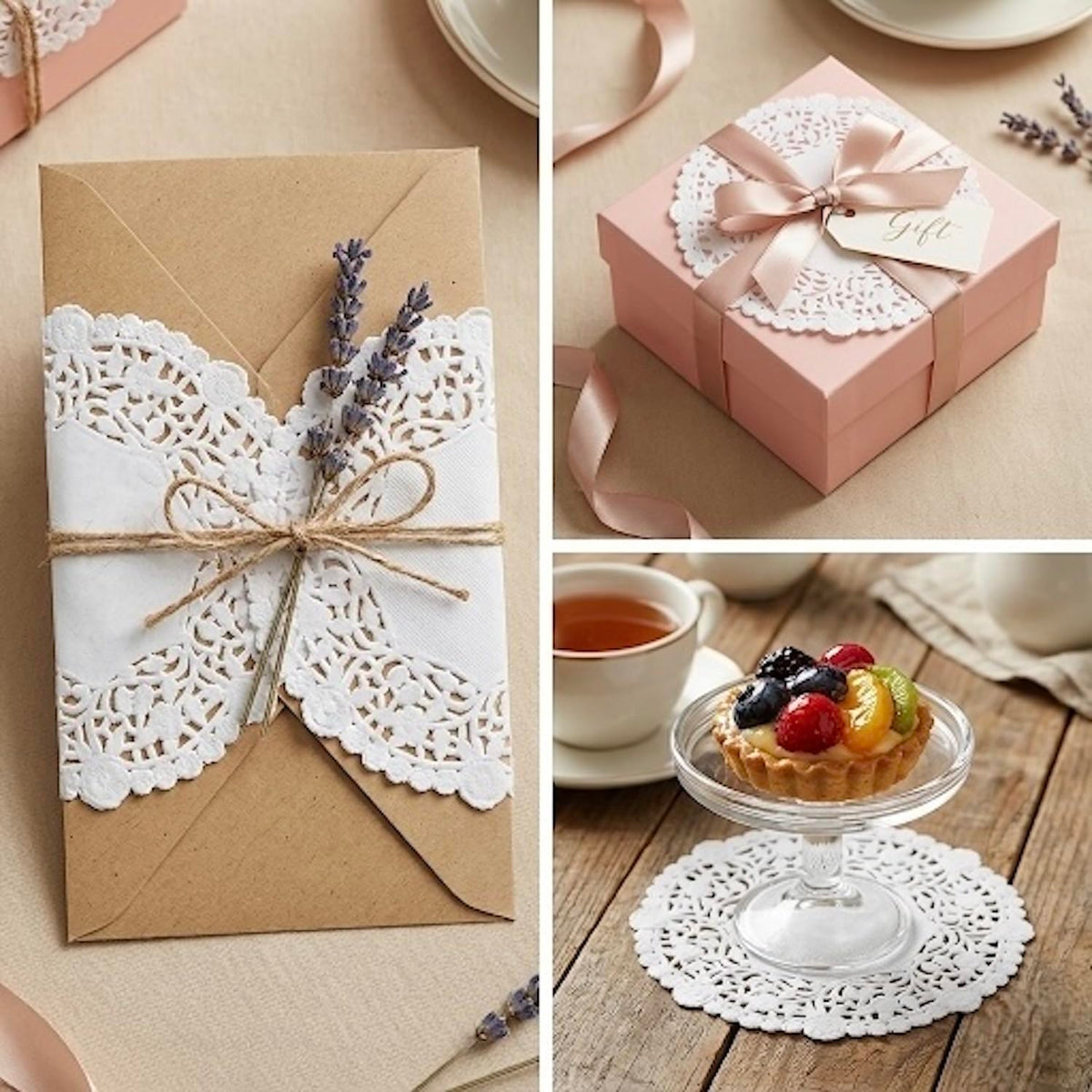 The Baker Celebrations 5-inch doilies elevate appetizers with a clean white frame.