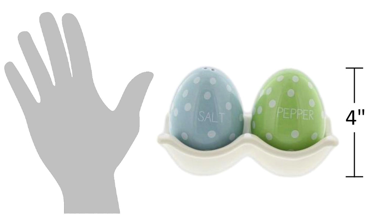 The Bridge Collection ceramic egg shakers sit on a clean kitchen counter for everyday use.