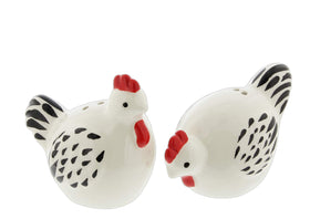 The Bridge Collection chickens salt and pepper shakers front view for rustic farmhouse dining