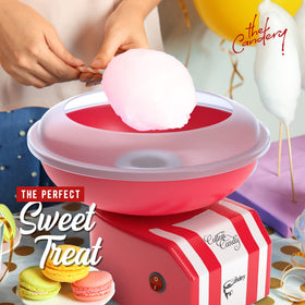 In-action shot shows The Candery machine spinning floss into candy